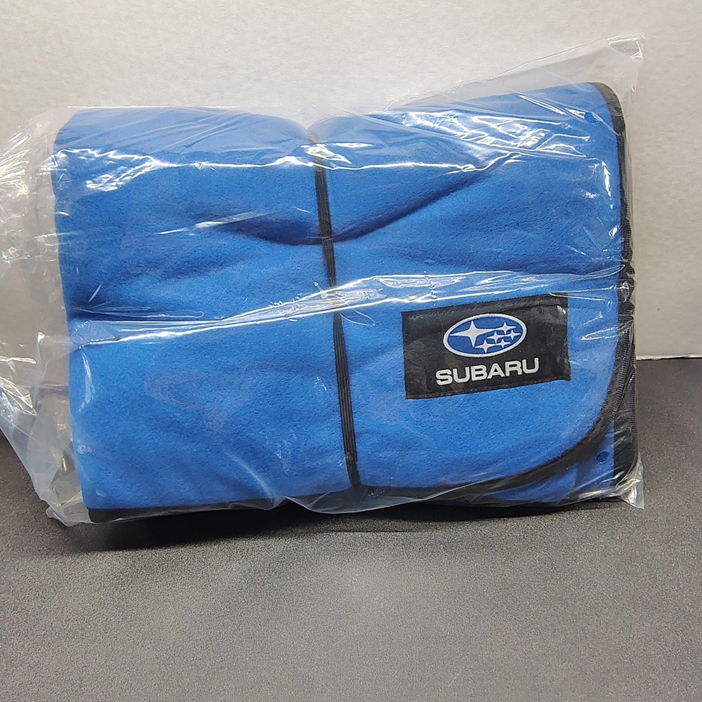 Subaru Fleece Travel Blanket Blue Logo Camping Car Accessory
